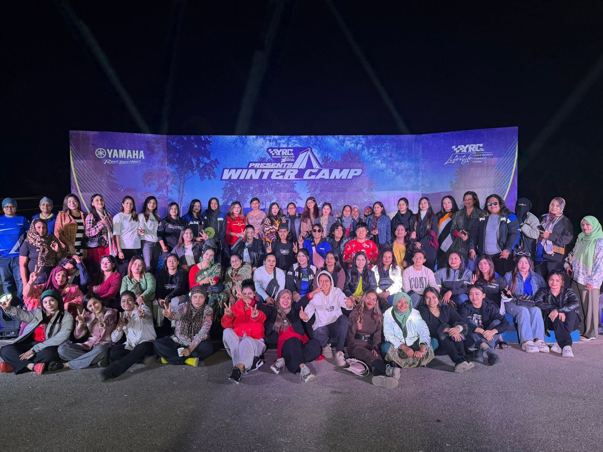The YRC Winter Camp group gathered at night.