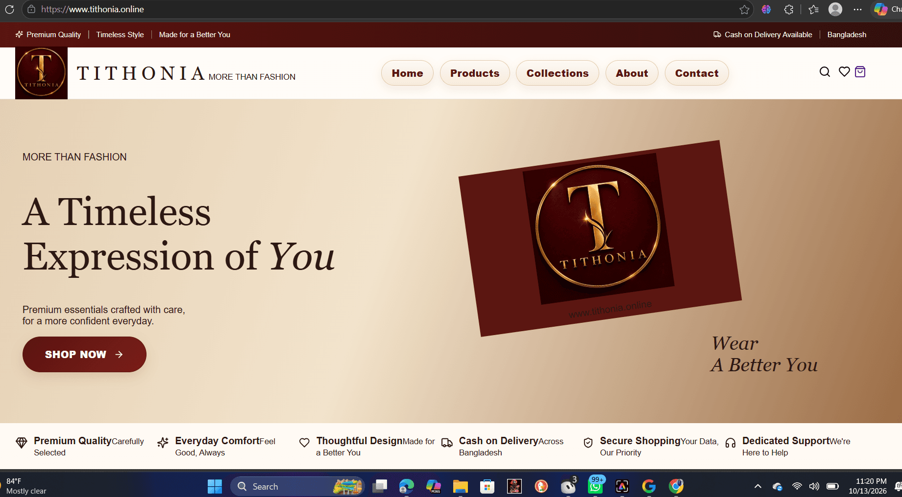 Homepage of Tithonia, a Bangladesh fashion shop